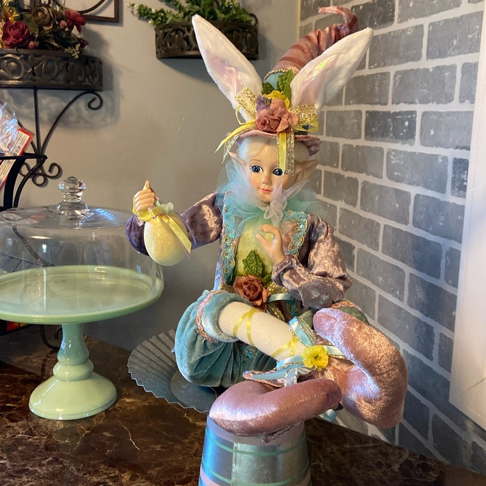 Cynthia Rowley Easter Elf Shelf Sitter Doll Yellow Egg Boy LARGE 25”